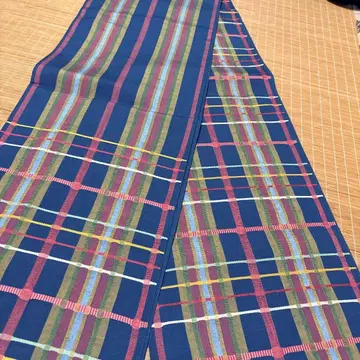 네이비와 다색 체크 무늬 나고야 오비, 멋스러운 기모노, 멋스러운 오비