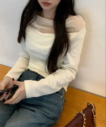 by muni:r 메쉬 레이어드 드레이프 T셔츠 아이보리