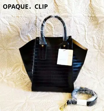 OPAQUE. CLIP 블랙 크로커다일풍 토트백
