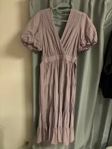 snidel 스나이델 연보라 V넥 퍼프 슬리브 롱 원피스