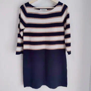 [새상품급] 스트로베리 필드 니트 원피스 보더 무릎 기장 7부 소매 블랙