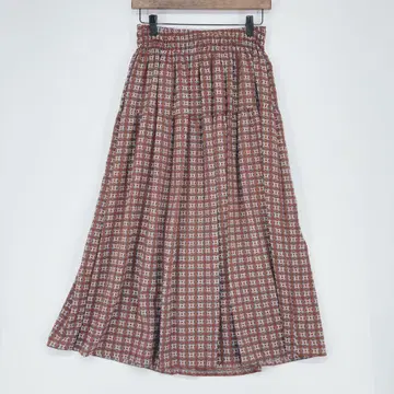 브라운 기하학 패턴 플레어 스커트