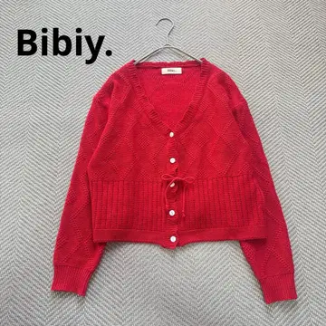 새상품급 Bibiy. 코튼 니트 가디건 레드 프리