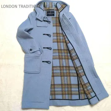 런던 트래디션 더플 코트 롱 기장 영국제 체크 스카이블루