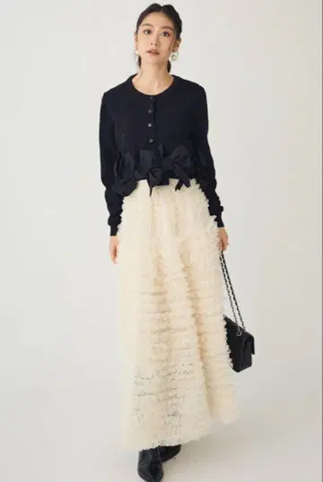 Frene 리본 가디건 캉캉 스커트 세트