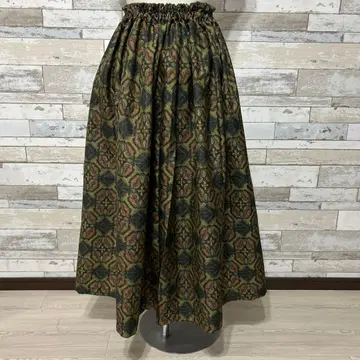 무라야마 오시마 명주 기하학 패턴 롱 스커트 다크 그린