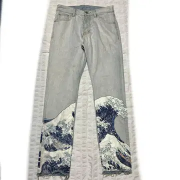 mnml 가쓰시카 호쿠사이 프린트 파도 데님