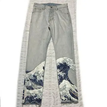 mnml 가쓰시카 호쿠사이 프린트 파도 데님