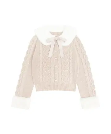 Honey Cinnamon 인조 모피 칼라 하트 케이블 니트