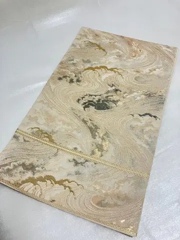 후쿠로 오비 순수 실크 니시진 베이지 계열 금 자수 육통 무늬