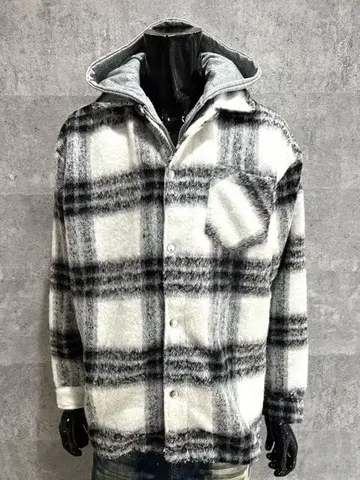 후드 레이어 체크 셔츠 자켓 블랙 L 빅 실루엣 아메카지