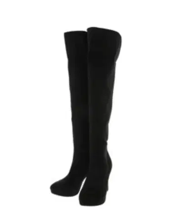 DURAS 블랙 스웨이드 니하이 부츠 하이힐