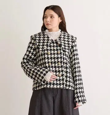 로이스크레용 하운드투스 체크 숏코트