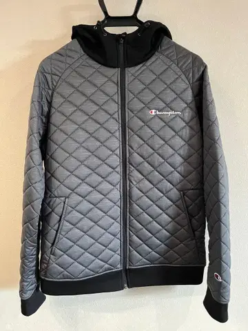 champion M 카키색 퀼팅 자켓 후드 부착