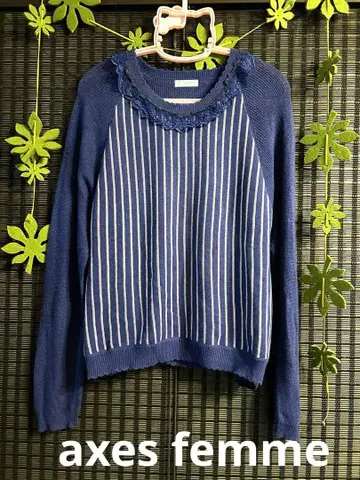 네이비 스트라이프 레이스 긴팔 상의