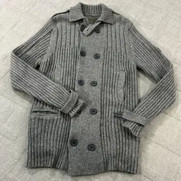 REPLAY 리브 니트 자켓 더블 버튼 그레이