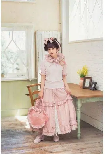 택 포함 미사용 새상품 핑크하우스 아오키 미사코 콜라보 핑크 체크 프릴