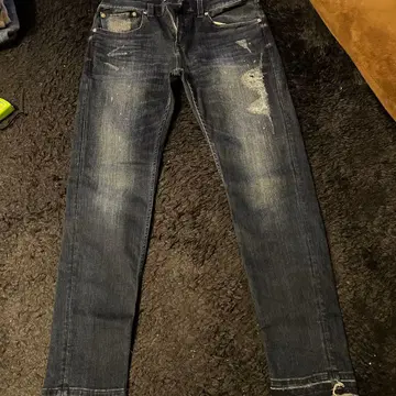 BAYFLOW 데미지 가공 슬림 핏 다크 블루 청바지 스키니