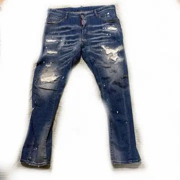 데미지 가공 다크 블루 데님 팬츠