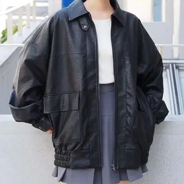 [ tiptop ] 인조 가죽 블루종 페이크 레더 자켓 블랙