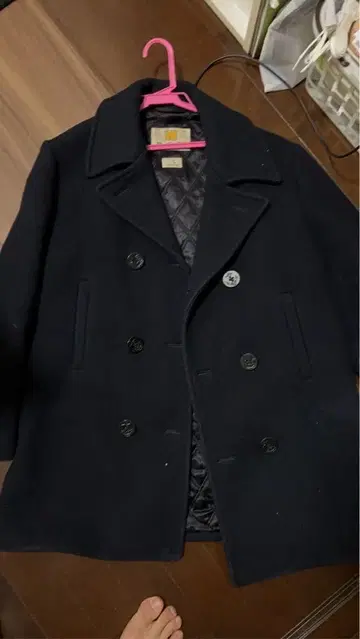 MacBeth 네이비 더블 브레스트 피 코트 L