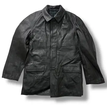 90s 유로 빈티지 가죽 카 코트 천연 가죽 울 라이너