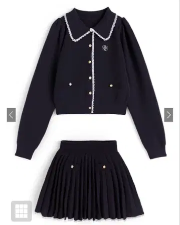 GRL 레이스 니트 가디건 메인 빵 안감 부착 플리츠 스커트 셋업