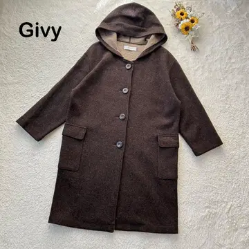[ Givy  ] 니트 롱 코트 후드 아우터 가디건 브라운