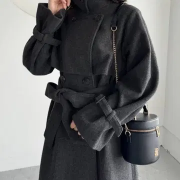 다크 그레이 벨트 포함 롱 코트 L 사이즈