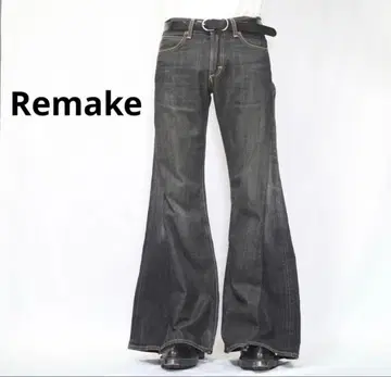 리메이크 재구축 벨 보텀 선염 블랙 플레어 데님 y2k