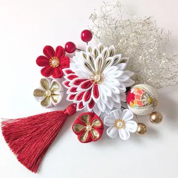 츠마미세공 머리 장식 성인식 이로우스케 시로무쿠 결혼식 졸업식 후리소데