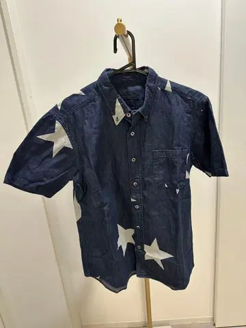 데님 블루 별 패턴 반팔 셔츠 M 사이즈