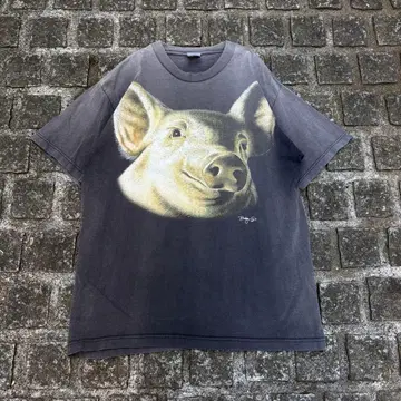 한정판 90s 바비 G's 피그 아트 티 페이드