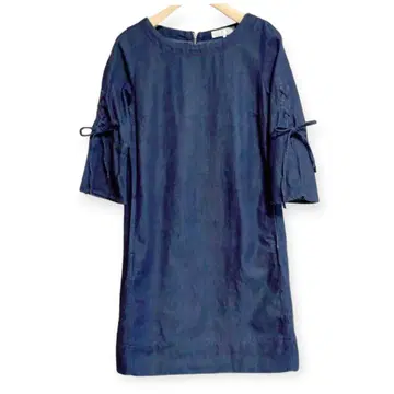 [ 미사용 ] 유니버설 뮤즈 데님 원피스 리본 A라인 네이비