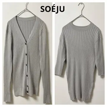 소쥬 가디건 니트 여성용 M 앙상블 리브 그레이