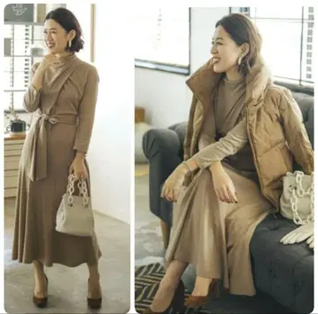 오쿠사 나오코 ROPE 스무스 드레이프 드레스 원피스 카멜 울 100%