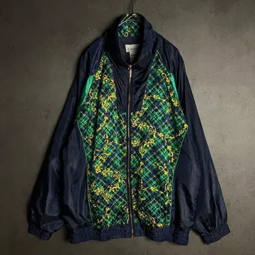 빈티지 나일론 자켓 올 패턴 절개 디자인 네이비 그린 L