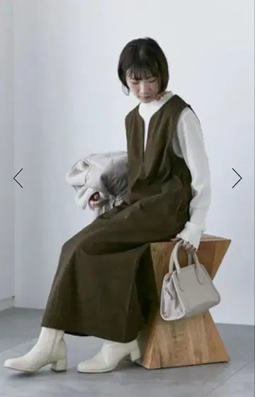 사만사 모스모스 블루 울 라이크 체크 오버롤 스커트 체크 무늬