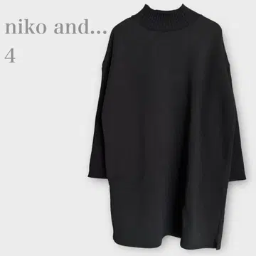니코앤드 하이넥 리브 니트 절개 원피스 속기모 블랙 XL