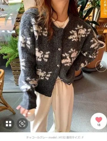 레트로 노르딕 무늬 가디건 차콜 그레이