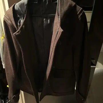 브라운 후드 부착 테일러드 자켓