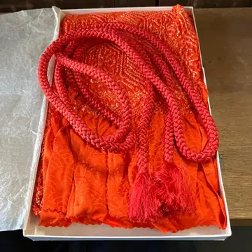 허리띠 오비 장식 천 세트 일본 정통의상 소품 시보리 빨간색 오렌지