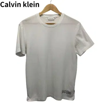 캘빈클라인 무지 코튼 화이트 T셔츠 반팔 프린트 M