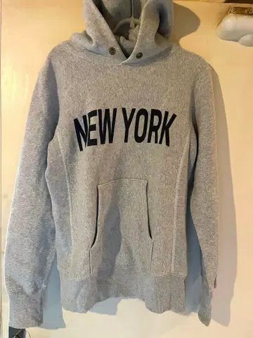 챔피온 리버스 위브 복각 청단택 NEW YORK 스텐실 후드티