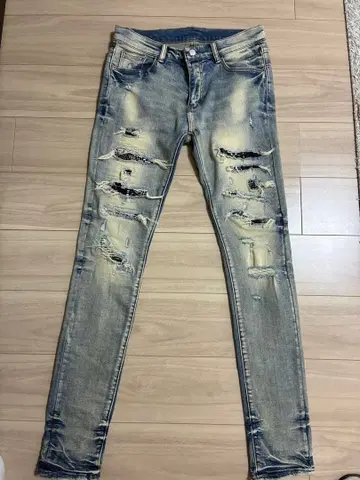 mnml 데미지 가공 스키니 데님