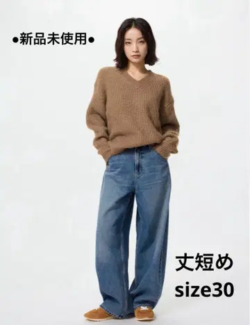 미사용 새상품 UNIQLO 배기 커브 진스 기장 짧음 30 Blue