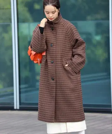 Ray BEAMS 체크 무늬 롱 코트