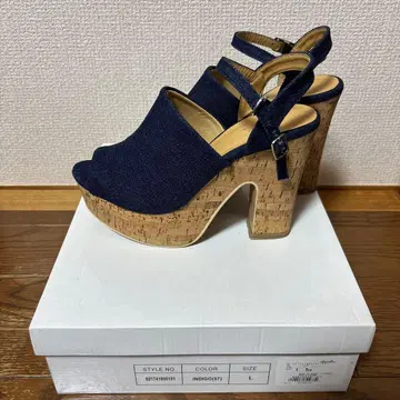 dazzlin 코르크 힐 데님 샌들