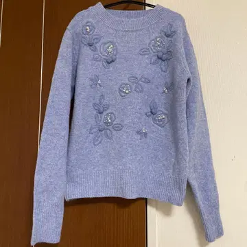 갤러리 비스콘티 연보라 꽃무늬 자수 니트 스웨터 긴팔 사이즈 2