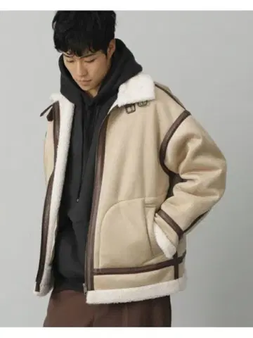 BEAMS HEART 페이크 무스탕 빅 B-3 자켓 베이지